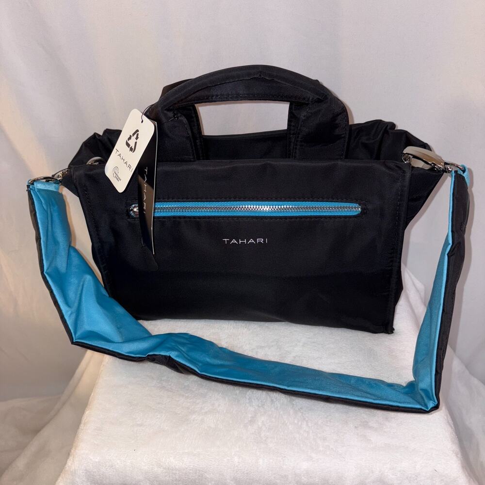 TAHARI Black and Blue Nylon Bag crossbody Shoulder Day Pack Cooler NWT